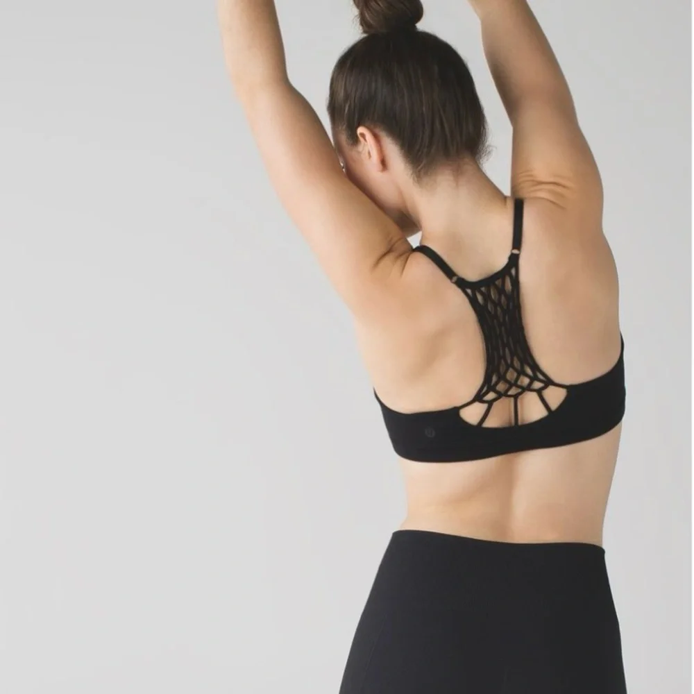 Lululemon True Self Bra II Black Strappy Back Yoga Sports Bra Size 10